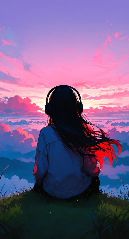 masterpiece, best quality, good quality, very awa, very aesthetic, absurdres, newest, 1girl, solo, very long hair, shirt, black hair, long sleeves, sitting, white shirt, outdoors, sky, cloud, from behind, headphones, grass, cloudy sky, scenery, sunset, facing away, twilight, evening, gradient sky, purple sky, red sky, pink sky,
Sitting on the top of the mountain, looking at the sea of ââclouds,wind, backlit, sunset, backlighting <lora:NOOB_vp1_detailer_by_volnovik_v1:0.35> <lora:noobai_ep11_stabilizer_v0.138_fp16:0.5> <lora:ponyv6_noobV1_2_adamW-000017:0.7> <lora:745cmSDXLvpred75S:0.45> <lora:backlitILL:0.45> <lora:96YOTTEA-WAI:0.4>