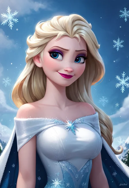 masterpiece,best quality, highly detailed, score_9, score_8_up, score_7_up, score_6_up,source_Anime,<lora:xl_more_art-full_v1:0.8>,
BREAK
<lora:ElsaXL:0.8>elsa, 1girl, elsa (frozen), solo, blue eyes, blonde hair, long hair, dress, makeup, freckles, smile, lipstick, bare shoulders, snowflakes, white dress,large breasts, half body,looking to the sky