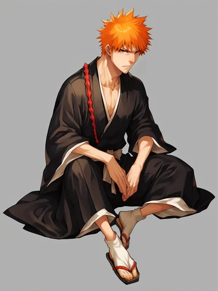 score_9, score_8_up, score_7_up, score_6_up, score_5_up, <lora:ichigoXLP:1> ichigo, orange hair, 1boy, solo, brown eyes, japanese clothes, spiked hair, full body,