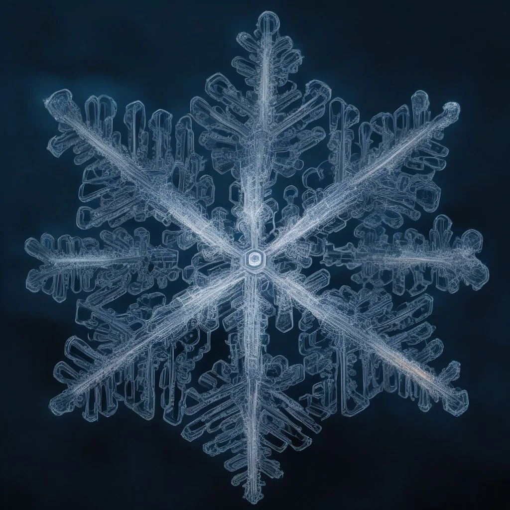 ultrasound detailed sonogram comprised of detailed vertical cascading streams of glowing snowflake of glowing cascading snowflake, forming shape of human embryo of binary machine-code