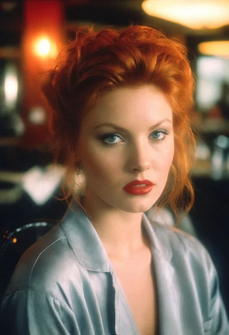 CinematicPortrait woman (analog photo) ginger (provocative slavic ) masterpiece indoors, (glossy lipstick), grey eyes, (restaurant), (soft focus, depth of field, film grain), (((looking at viewer))) <lora:CinematicPortraitXL_v3:0.25> <lora:EuroBabe-v4-XL:0.35>