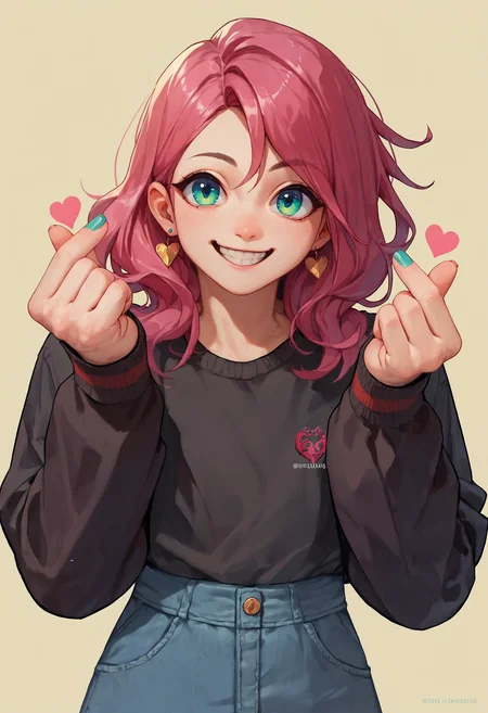 score_9_up score_8_up score_7_up, 1girl, smile, double finger heart
<lora:finger_heart_korean:1>