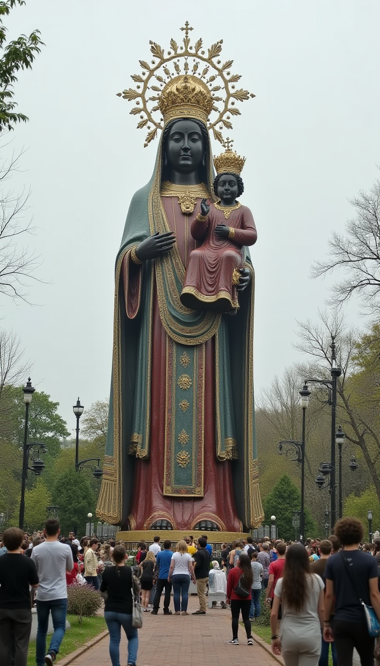 Reminiscent of a giant buddha statue, a giant statue of the @blckmdnna1 madonna and child with people circumnavigating it and standing around looking at it
<lora:blackmadonna.v1.@blckmdnna1.style.flux1d_epoch_7:0.6>