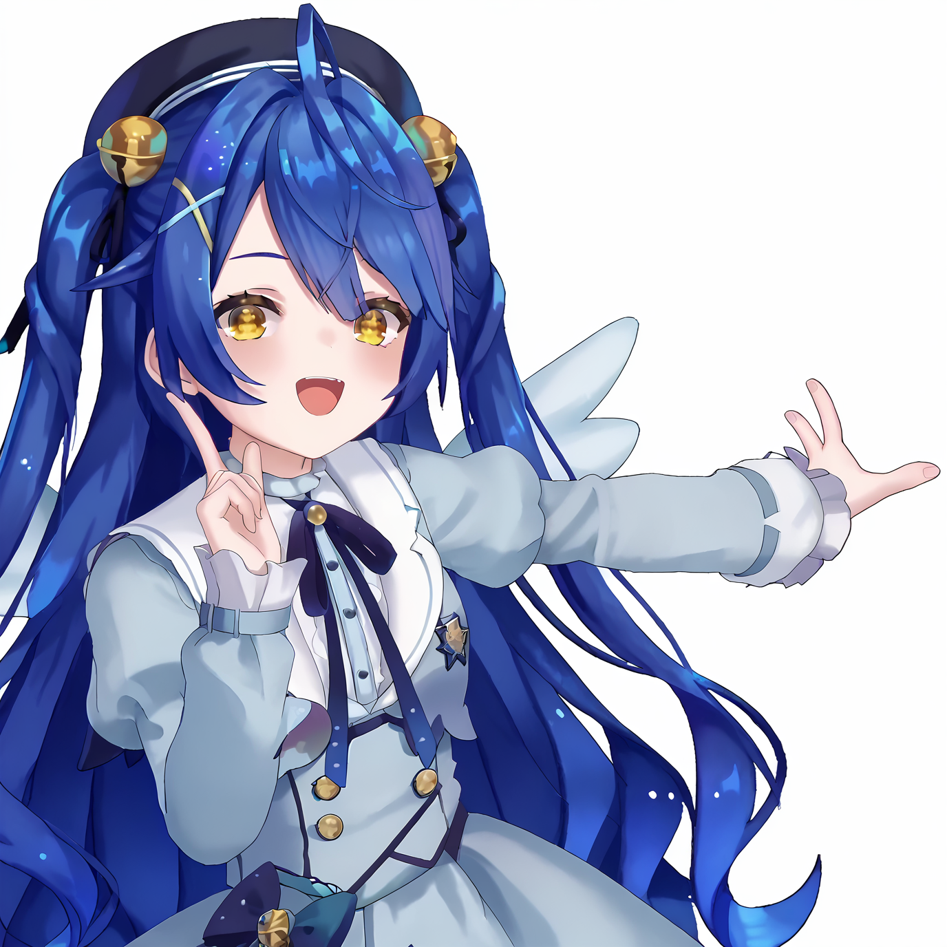 score_7_up, score_6_up, score_5_up, source_anime,
<lora:amamya.pony.v2:1.0>, amamya, aaa, blue hair, long hair, black beret, two side up,
<lora:Ruby_Hoshino_Doodle_Dance_Meme_Smaller_Hitbox-pony:1>, doodle dance, pointing,
wings,