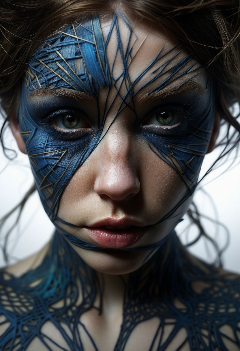 Close-up face, mysterious silhouette of a scottish woman in worn down clothing, goddess, alluring, by Minjae Lee, Carne Griffiths, Emily Kell, Steve McCurry, Geoffroy Thoorens, Aaron Horkey, Jordan Grimmer, Greg Rutkowski, amazing depth, double exposure, surreal, geometric patterns, intricately detailed, bokeh,  perfect balanced, deep fine borders, artistic photorealism , smooth,  great masterwork by Suiras  <lora:add-detail-xl:2>  <lora:Double_Exposure:0.5>