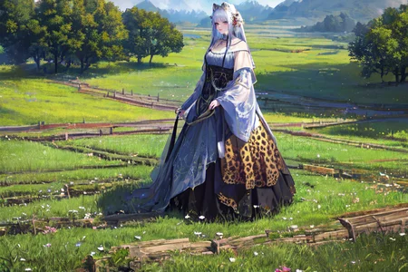 (otherworldly), highly insanely detailed, masterpiece, top quality, best quality, highres, 4k, 8k, RAW photo, (very aesthetic, beautiful and aesthetic), farm, fields, barn, fence, fantfa, <lora:FantasyFarm-10:0.5>,
1girl,
(leopard print hair ,multi_color_hair,multicolored hair,multi colored hair),
(pure white background,transparent background),âââ