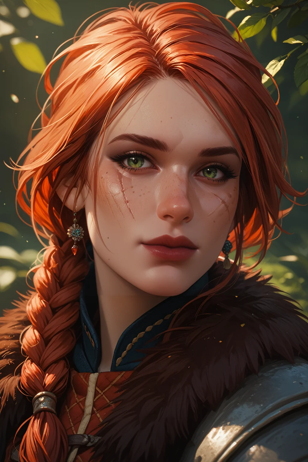 score_9, score_8_up, score_7_up,
<lora:W3Cerys:0.8>
W3Cerys, 1girl, long hair, braid, red hair, green eyes, scar, freckles, looking at viewer, portrait