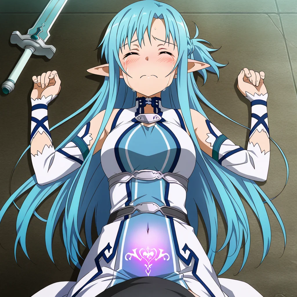 masterpiece,best quality,amazing quality,asuna \(sao-alo\),sword art online(anime screencap:1.5),grind,painful,blush,bravery crying,womb tattoo,<lora:faintly_glowing_womb_ill>,closed eyes,closed mouth,