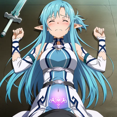 masterpiece,best quality,amazing quality,asuna \(sao-alo\),sword art online(anime screencap:1.5),grind,painful,blush,bravery crying,womb tattoo,<lora:faintly_glowing_womb_ill>,closed eyes,closed mouth,