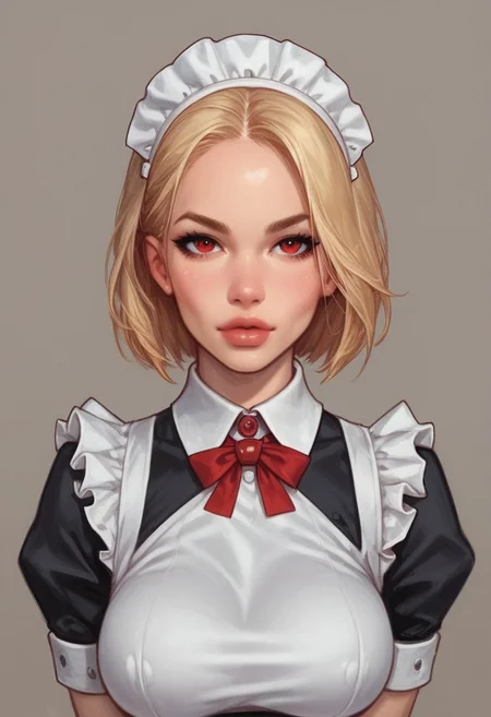 from front, (((front view))), 1girl, illustration, comic style, looking at viewer, highly detailed,
RosieTJ, 1girl, robot girl, metal body, red eyes, red buttons, wheels, white maid cap, white collar, white cuffs, white hip apron, black skirt, female
((full-clothed)),
BREAK
dynamic pose <lora:Cherry-Gig:0.55> ((((full-clothed)))),
BREAK
((rest room background))) score_9, score_8_up, score_7_up, score_6_up, source_cartoon, rating_explicit, Expressiveh, (((((upper body))))), dynamic pose