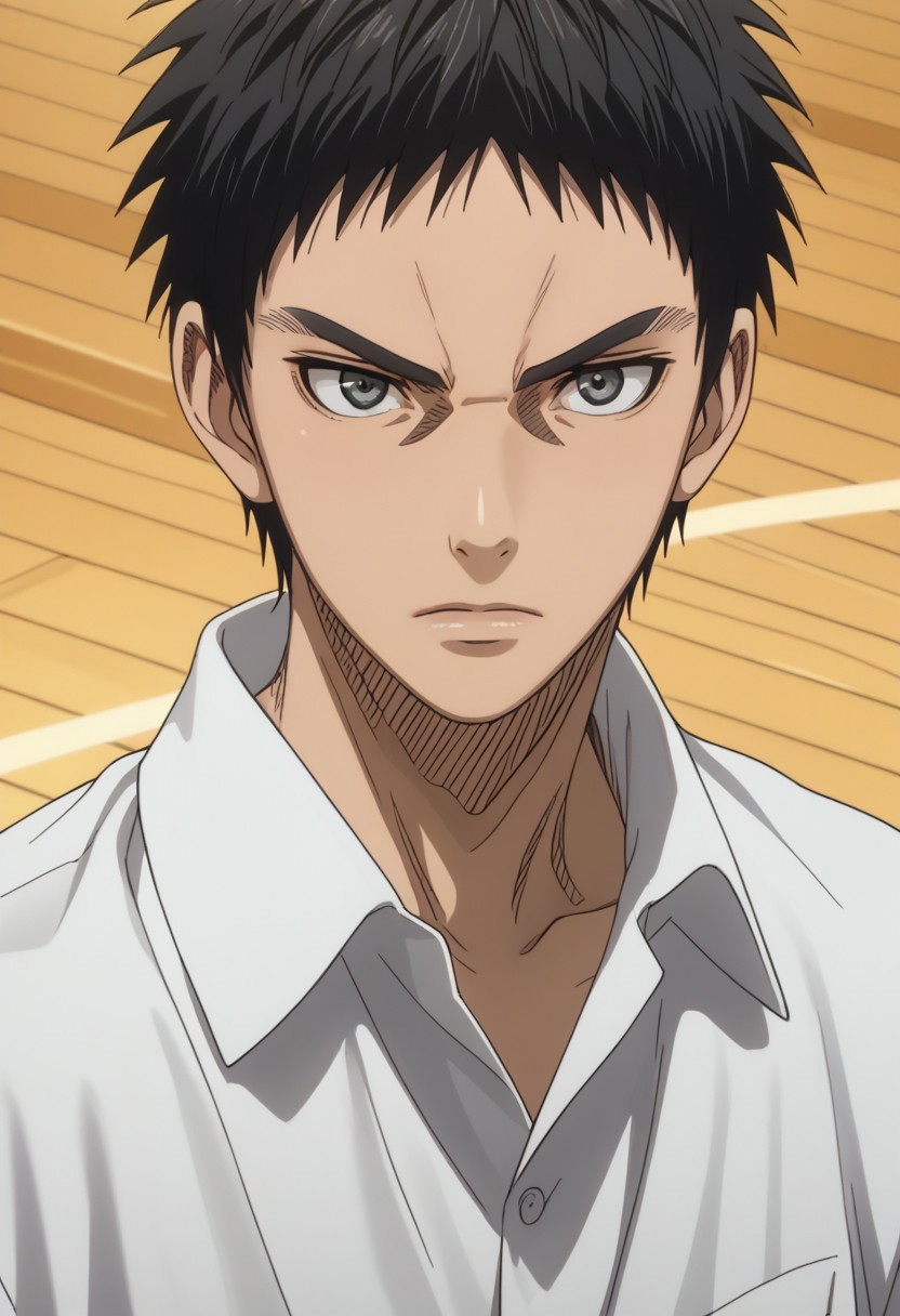 score_9, score_8_up, score_7_up, source_anime, rating_safe, KasamatsuKB, black Kasamatsu hair, grey Kasamatsu eyes, 1boy, male focus, anime screencap,