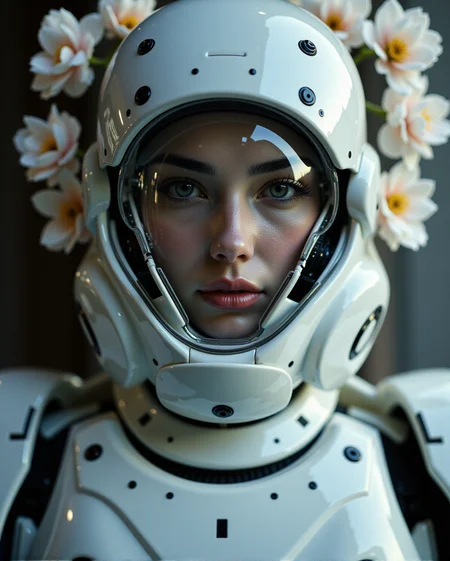 <lora:aidmaImageUpgrader:0.7> <lora:aidmaMJ6.1:0.7> <lora:aidmaHyperrealism:0.7> <lora:ck-Neurocore-Realistic-Cyborgs:1> in the style of ck-ncr, closeup elegant cyborg robot, white ceramic material, full transparent glass head with mechanical parts, Sci-fi movie (style by George Shaw), shallow depth of field, vignette, (Fujicolor Superia X-TRA 400), looking at the camera, stormtrooper Samurai wearing samurai kimono, studio light, rim light, sakura flower, filigree motif, shallow depth of field, highly detailed, high budget, star wars film still, bokeh, cinemascope, moody, epic, gorgeous, film grain, grainy,grim, cinematic masterwork by head of prompt engineering