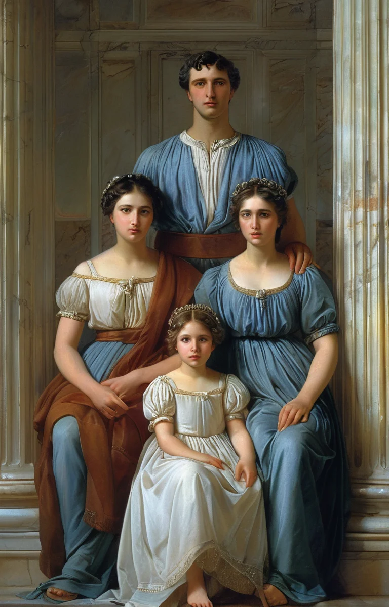 masterpiece,best quality,<lora:tbh355-sdxl:0.6>,illustration,patten of Neoclassicism, portrait of family