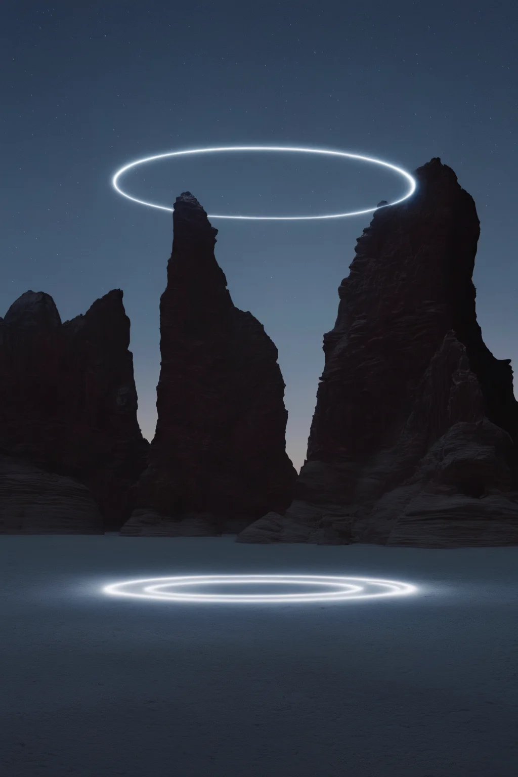 <lora:Photographer Reuben Wu Style:1>Photographer Reuben Wu Style - a group of rock formations with a light ring of light in the middle of them