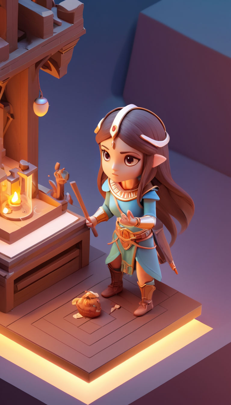 Tiny cute isometric Cinematic scene, hero view, d2s sorceress <lora:diablo_2_sorceress_xl_v1:1>, action pose, detailed background, masterpiece, best quality, high quality, highres, absurdres in a cutaway box, soft smooth lighting, soft colors, 100mm lens, 3d blender render