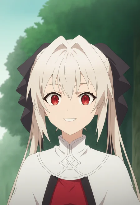 score_9, score_8_up, score_7_up, score_6_up, score_5_up, score_4_up , anime coloring ,BREAK source_anime, anime,screencap,
1girl, solo, lynneburg, hair ribbon,red shirt, white capelet, <lora:PonyXL Parry Lynne:1>
outdoors, upper body,
smile, looking at viewer,