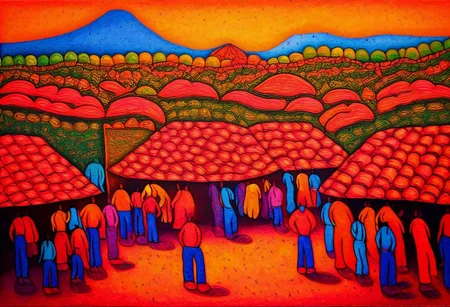 market place (Nicaragua Primitivism painting style)