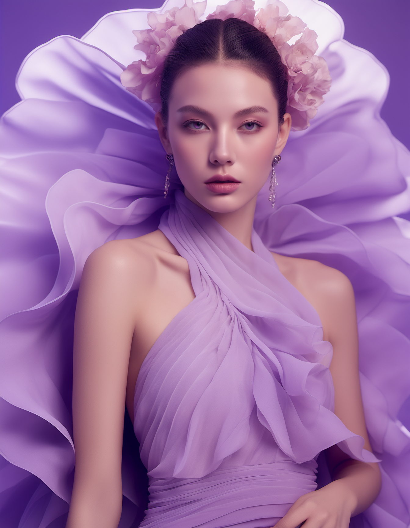 xxmixgirl, photo of a exquisitely beautiful pale skin punk 1girl, 20yo, wearing light purple chiffon fabric dress, light purple, chiffon fabric coral dress, light purple color, ((dancing, hand on hip, hand on hair, pose for photoshoot, posing for fashion photoshoot)), by David LaChapelle, BREAK
perfect face, alluring eyes, skin pores, Thorough, front view, highly detailed skin, highly detailed, intricately detailed, seductive makeup, (high quality, masterpiece, soft lighting, full body, full body shot, ground level:1.4),
<lora:chineseAngela:0.2> <lora:FilmVelvia3:0.8> <lora:coraldress:0.8>
