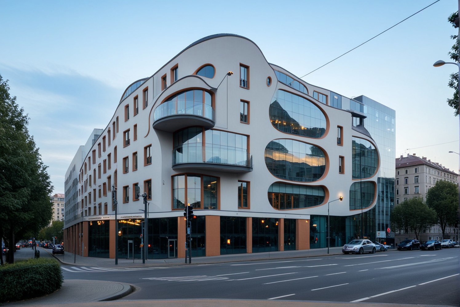 <lora:YourBlobitecture_XL:1> , ((blobitecture)), ((masterpiece)), ((best quality)), scenery, outdoors, sky, building, day, tree, city, real world location, road, motor vehicle, lamppost, window, reflection, curvy, curtain wall, glass,, photography, capturing moments, storytelling, creative composition