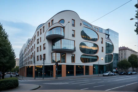 <lora:YourBlobitecture_XL:1> , ((blobitecture)), ((masterpiece)), ((best quality)), scenery, outdoors, sky, building, day, tree, city, real world location, road, motor vehicle, lamppost, window, reflection, curvy, curtain wall, glass,, photography, capturing moments, storytelling, creative composition