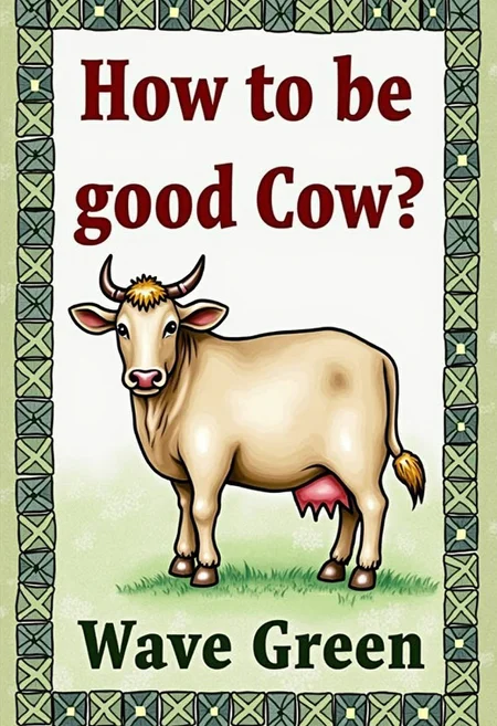 score_9, score_8_up, score_7_up,detailed background, Book cover, unusual font,The caption, ‘How to be a good cow?’ by Wave Green,