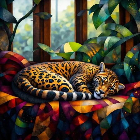 clouded leopard sleeping in a Victorian conservatory <lora:midjourney_whisper_chromaplex_v1:1.21>