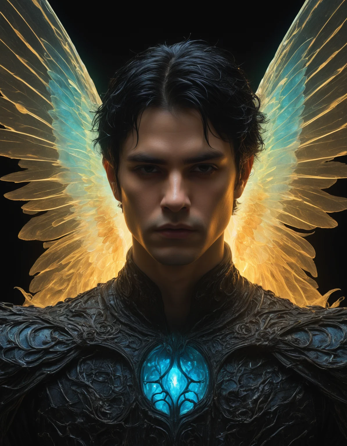 artiangel, portrait view, (angelic, male, gothic, glowing, translucent, bioluminescent, imposing, ethereal, dangerous, black haired:1.5), poster art, bold lines, hyper detailed, expressive, award winning, (movie still:1.4), (professional, finest details, masterpiece, best quality:1.5), looking at viewer, highly dynamic pose, wide angle view
<lora:artiangel:0.5>