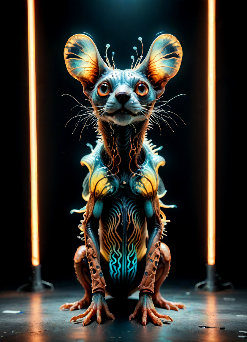 (Ombre color scheme of neon orange ,neon light blue ,neon light orange ) score_9, score_8_up, score_7_up, source_photo, (photography, realistic:1.4), <lora:add-detail-xl:2>, subsurface scattering, Photorealistic, Hyperrealistic, analog style, realistic, film photography, soft lighting, heavy shadow, BREAK  <lora:The Weirdies (Pony)_epoch_10:0.88>theweirdpony, alien-like creature [dog | rat | beetle], no humans <lora:br1ghtXLP:0.6> br1ght, trippy,