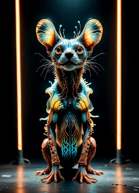 (Ombre color scheme of neon orange ,neon light blue ,neon light orange ) score_9, score_8_up, score_7_up, source_photo, (photography, realistic:1.4), <lora:add-detail-xl:2>, subsurface scattering, Photorealistic, Hyperrealistic, analog style, realistic, film photography, soft lighting, heavy shadow, BREAK  <lora:The Weirdies (Pony)_epoch_10:0.88>theweirdpony, alien-like creature [dog | rat | beetle], no humans <lora:br1ghtXLP:0.6> br1ght, trippy,