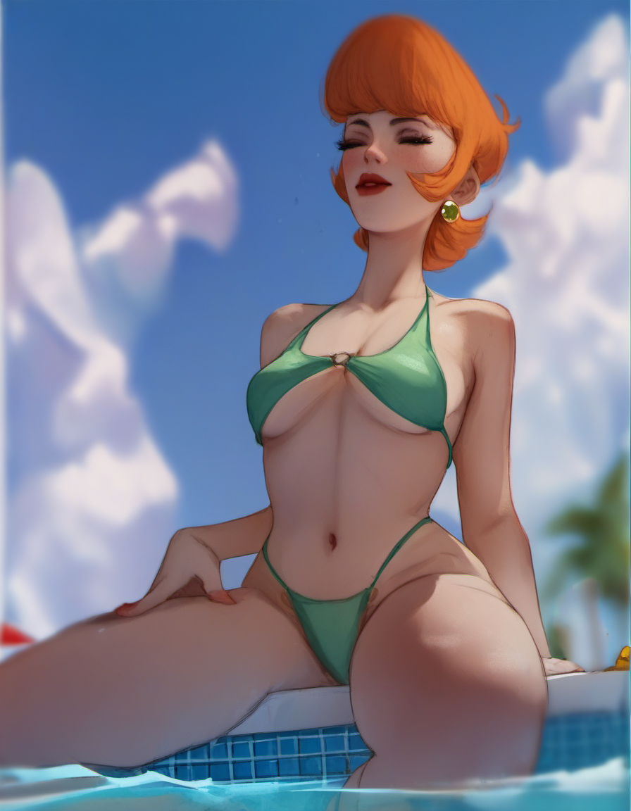 source_cartoon, rating_safe, <lora:Diathorn_SDXL_Pony:1> by Diathorn ,  Lapiz Lazuli from Steven Universe, in a swimming pool, bikini