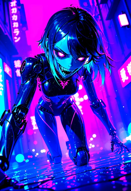 cyberpunk, horror, 1girl, robot, pink, kawaii, glowing eyes, sharp teeth, mechanical limbs, sleek futuristic design,,Rapscallionstyle, detailed, tfaix, 8k, (masterpiece, blurry, bokeh, best quality, film_grain, highly detailed, high-resolution, detailed texture, absurdres, 3D illustration, best quality, amazing quality, very aesthetic, absurdres, newest, scenery, volumetric lighting, HDR, chiaroscuro, vignetting, dutch angle, depth of field))
,ominous neon lighting, dark cityscape, crumbling buildings, rain, puddles, steam vents, dystopian atmosphere, unsettling mood, highly detailed, cinematic composition, dramatic shadows, intense colors, moody lighting
BREAK, beautiful detailed eyes, detailed skin, detailed hair, dappled light, light particles, dramatic shadows, cinematic lighting, depth of field,,