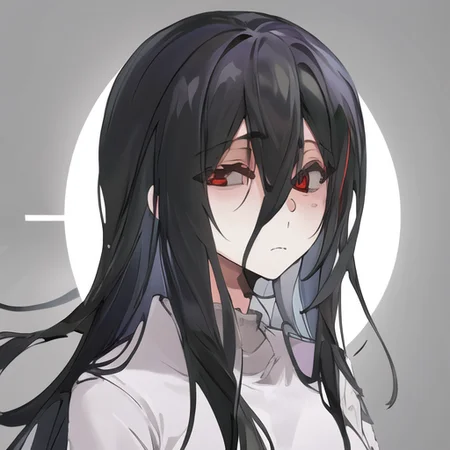 ((masterpiece)),(best quality), absurdres,sadako_yamamura,red eyes, white dress,<lora:Sadakobest:0.8>,  <lora:grayStyle_10:0.9>, portrait, gray background, upperbody,