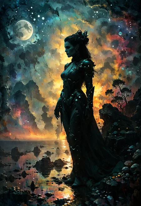 <lora:evil_villain:1> evil villain Biotech artist creating living installations, <lora:EnvyCreativeOutfitXL01:1>, Moonlit seascape with rocky shores in the background, <lora:xl_more_art-full_v1:0.4>, <lora:MJ52:0.4>, Ambient occlusion, <lora:Lost_In_Dreams:0.8>, <lora:ral-colorswirl:0.7> ral-colorswirl, sharp focus, highly detailed