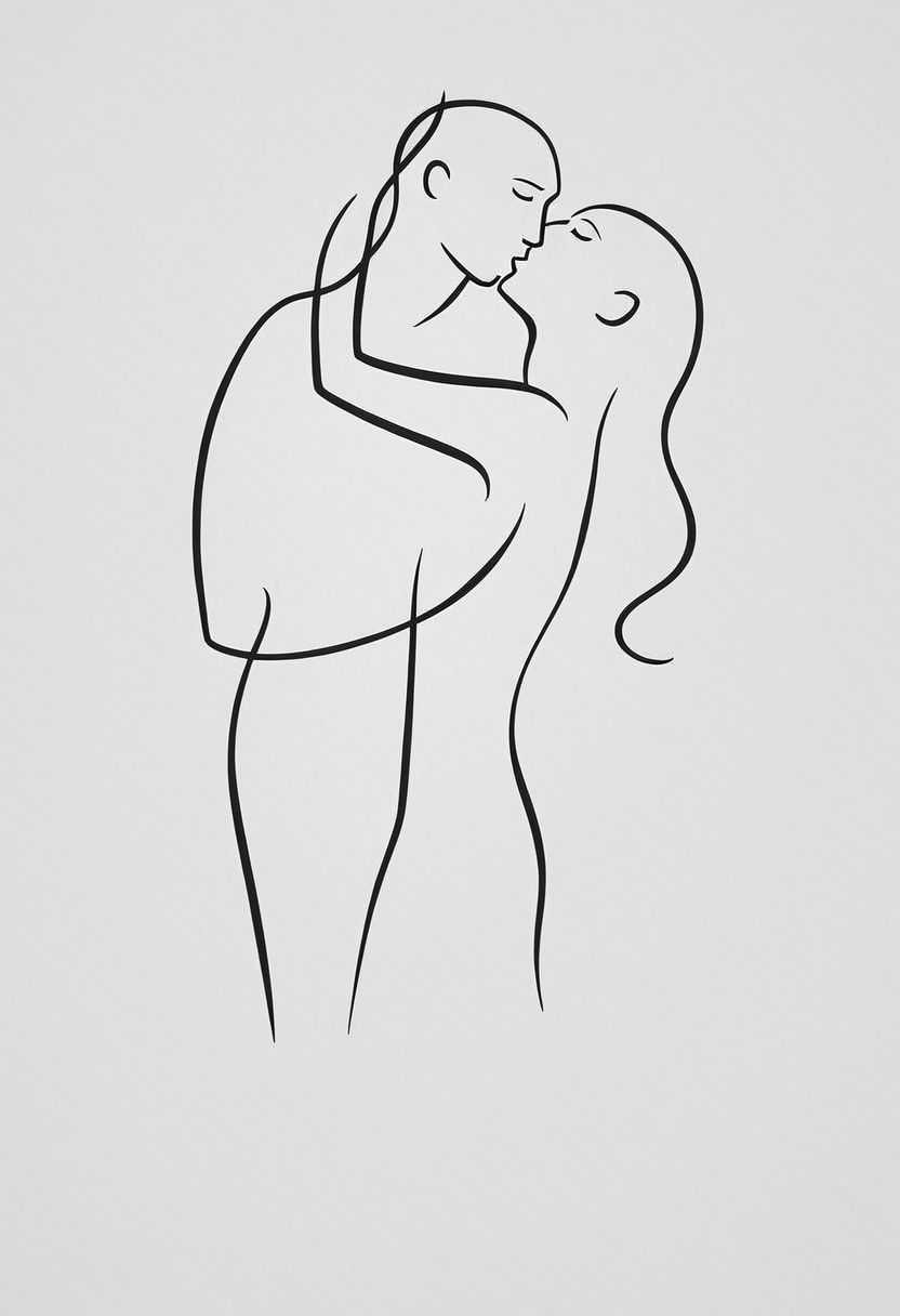 score_9, minimalism, greyscales, 1man, 1girl, romance, kissing
