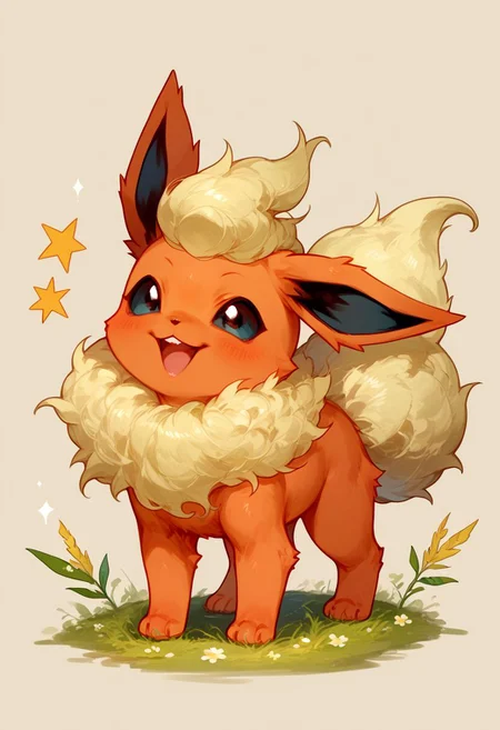 score_9, score_8_up, score_7_up, source_anime, solo, Flareon, happy, (Feral Flareon, chibi body:1.3), simple background, (detailed image, high resolution, 5k resolution:1.0), (chibi art style:1.1)