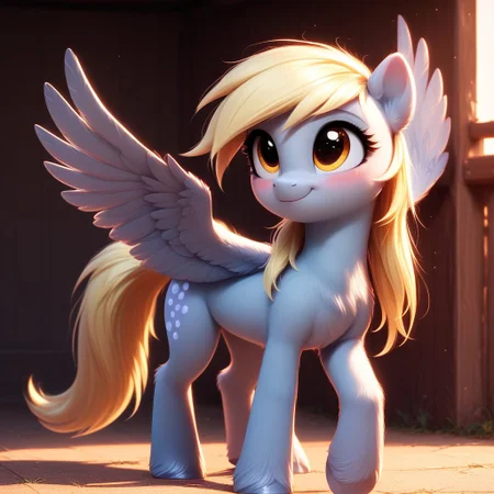 score_9, score_8_up, score_7_up, score_6_up, score_5_up, score_4_up, my little pony, ((feral pony)), intricate details, high resolution, ultra realistic textures, soft lighting, best quality rendering, Highly detailed and realistic macro artwork, irl, feral pony, pony, mare, female pony, solo, feral, detailed, short, blushing, detailed, cute, cute face, very cute, wide hips, lanky, fluffy, fur, short body, fluffy, small, (long legs), top view, dynamic angle, (Derpy hooves), solo, walking, looking up, realistic, solo, low light, lighting ahead, flying, wings, glowing eyes,