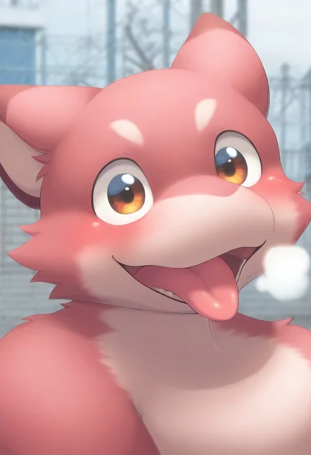 (sdgs:1.9), 1boy, furry, cute, kemono, kawaii, solo, steamy breath, blushing, upper body, photo background, detailed background, highly detailed, best quality, masterpiece, looking at viewer, tongue out, close up, close shot