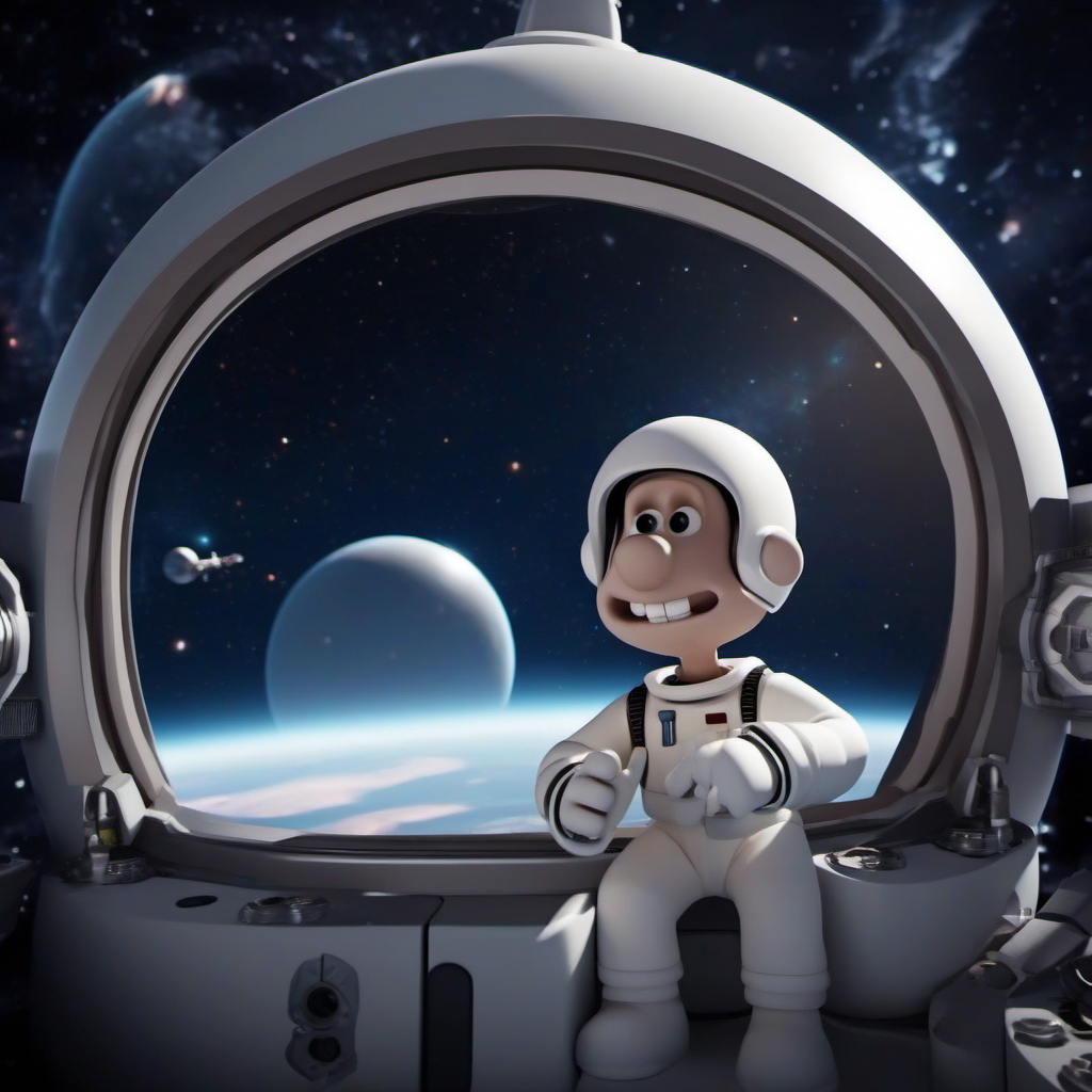 cinematic photo cinematic photo of a cartoon 1boy, bald, astronaut suit, solo,  teeth, in space <lora:WallaceGromit1024:0.8> . 35mm photograph, film, bokeh, professional, 4k, highly detailed . 35mm photograph, film, bokeh, professional, 4k, highly detailed