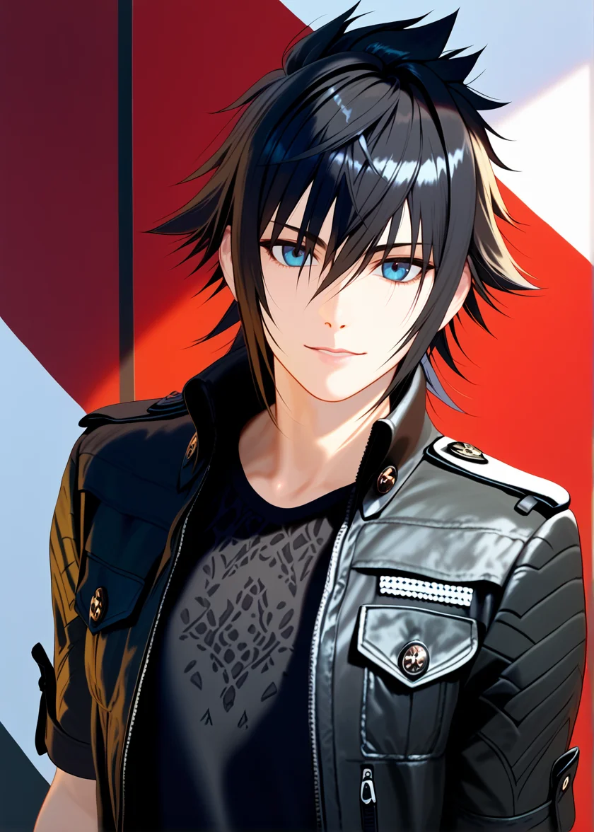 source_realistic, realistic, photo, textured skin, skin pores, <lora:Noctis_(pony):1>, noctis, 1boy , upper body, posing for a photo, black jacket, black shirt, fingerless gloves, posing for a photo, (zPDXL, zPDXLxxx, score_9, score_8_up, score_7_up),