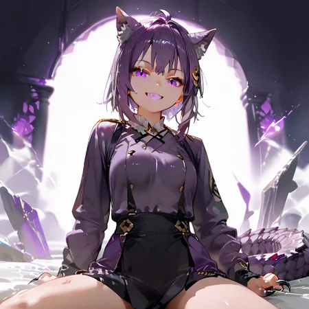 score_9_up, score_8_up, score_7_up, best quality, high quality, masterpiece, extremely detailed character, detailed eyes, beautiful face, source anime,
<lora:nekomata_okayu_sdxl_pony:1>
okayu, ahoge, cat tail, shiny purple hair, slender,
1girl, sitting, soft smile, Obsidra, dragon girl, purple hair, purple scales, claws,