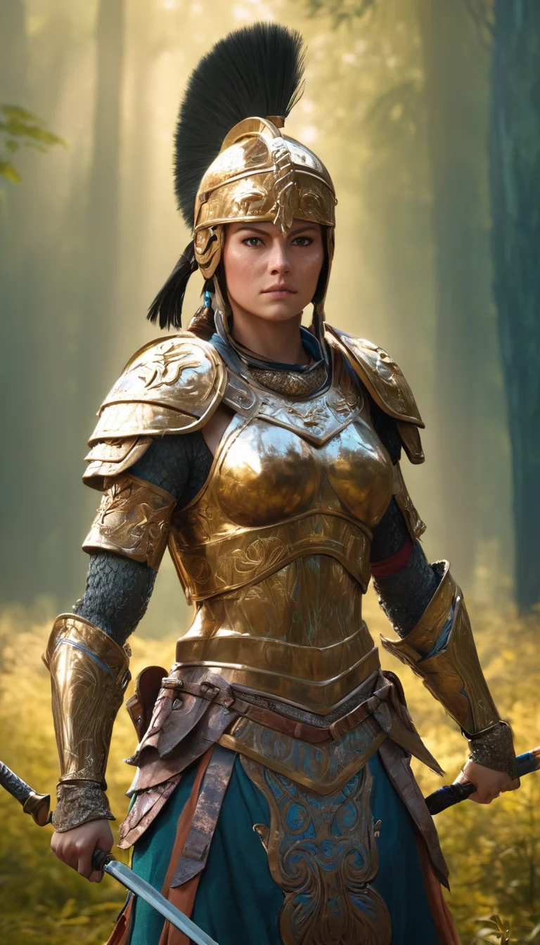 Cinematic scene, portrait of a female warrior, nature, detailed background, masterpiece, best quality, high quality, absurdres, colorful, vivid, 3d <lora:3d_xl_v3:1>