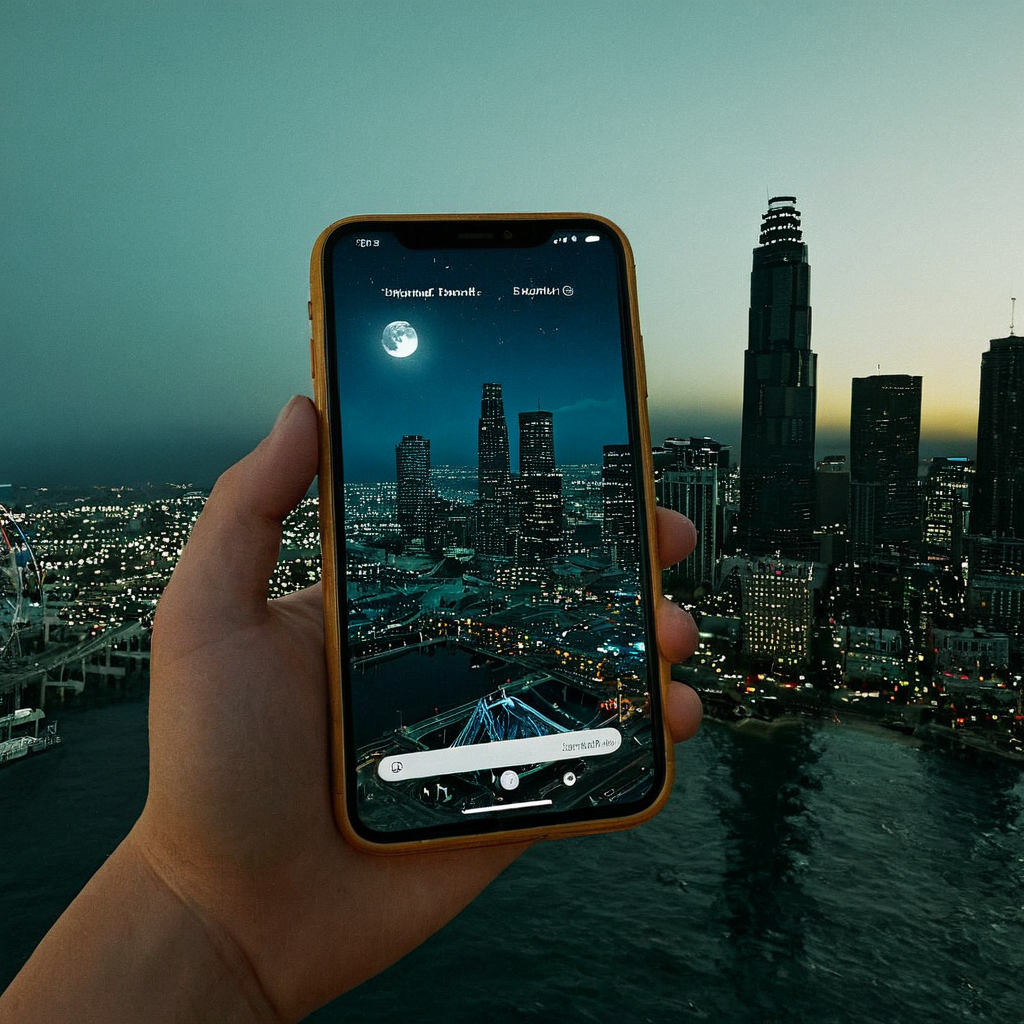 professional 3d model of  <lora:GTA style:0.7>
 <lora:Unreal Engine style:0.9> Unreal Engine style
 <lora:Hollywood Anamorphic format film style:0.2> Hollywood Anamorphic format film style
 <lora:add-detail-xl:0.3>
 <lora:perfection style:0.3> perfection style
 <lora:xl_more_art-full_v1:0.1>
 <lora:detailed:0.1>
 <lora:PerfectEyesXL:0.3>
A different perfect unique motion picture image of a person holding a cell phone in their hand, action-adventure movie themed style, sharp, detailed, epic cinematic photorealism style, artistic creative style, dramatic cinematic light style, cinematic color style, Grand Theft Auto style, GTA style, outdoors, sky, cloud, water, no humans, night, pov, ocean, phone, moon, cellphone, building, star (sky), night sky, scenery, smartphone, holding phone, city, cityscape, skyscraper, city lights, skyline, ferris wheel, holding, starry sky, reflection, watercraft, crescent moon, cellphone photo
, octane render, highly detailed, volumetric, dramatic lighting