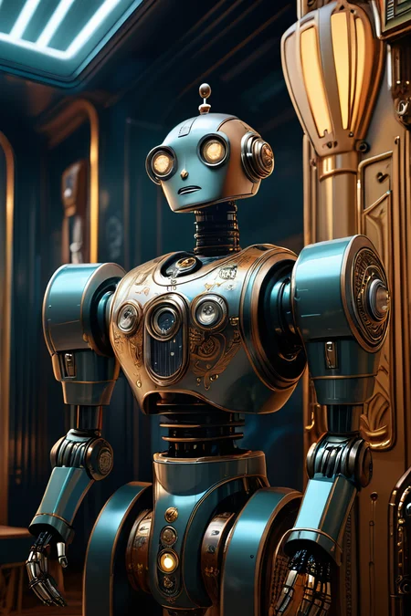 1950's robots, deep aesthetic, concept art, post process, 4k, highly ornate intricate details, art deco style<lora:helios666:0.8><lora:add-detail-xl:0.7>