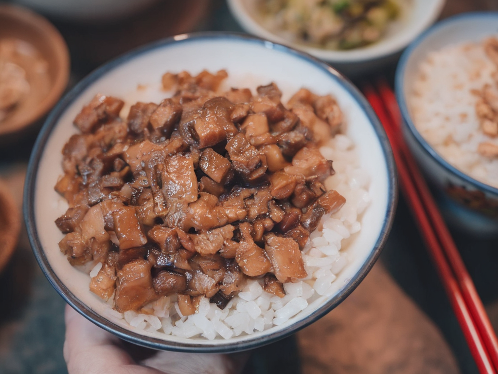 A close-up shot of a bowl of delicious Robabon Rice, a popular dish in Asian cuisine. The rice is cooked to perfection, with each grain separate and fluffy. It's topped with a variety of colorful vegetables and meat, creating a vibrant and appetizing display. The bowl is placed on a rustic wooden table, with a pair of chopsticks resting on the side. The scene is set in a homey kitchen environment, with blurred background elements that suggest a warm, everyday setting. The lighting should be natural and soft, highlighting the appetizing qualities of the Robabon Rice and the cozy atmosphere of the setting, <lora:robabon2:0.75>