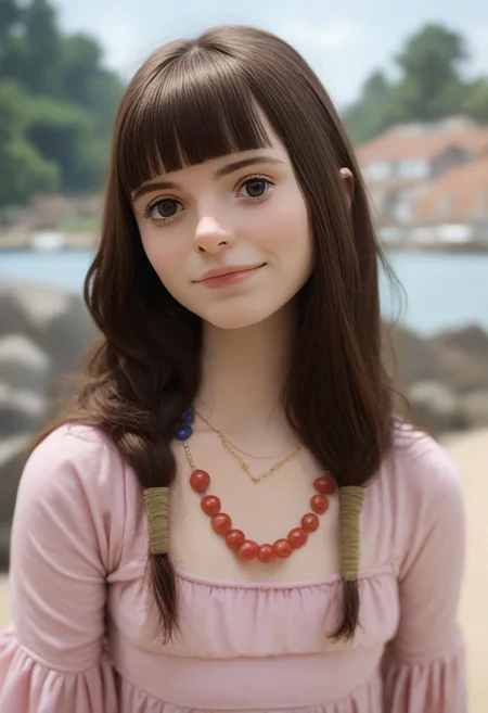 score_9, score_8_up, score_7_up, masterpiece 
BREAK 
1girl, (ctiansay0:1.2), pink dress, necklace, fringe 
BREAK 
looking at viewer, blurred background, Manic Pixie, Pretty Face, seductive, (cute smile:0.4), FOV medium shot