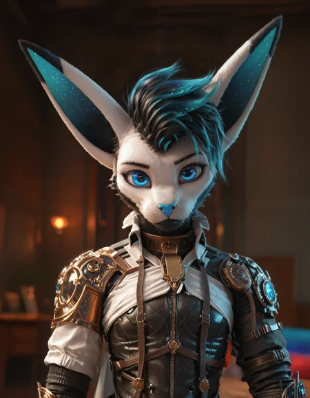 score_9, score_8_up, score_7_up, BREAK rating_safe, detailed, cinematic lighting, hdr, masterpiece, best quality, ultra realistic, 4k, 2k, film photography, RAW photo, photorealistic, analog style, subsurface scattering, photorealism, <lora:add-detail-xl:2.5>, <lora:sinfully_stylish_SDXL.safetensors:0.6>, <lora:AdvancedEnhancerXLv2.safetensors:1.0>, <lora:Krakka_Serene.Sylvi.Sergal_OC_v1-000012.safetensors:0.8>, solo, anthro, detailed fur, krakka, dressed, animal ears, short hair, blue eyes, looking at viewer, blue sclera, tail, standing, collar, blue nose (from behind, lying on front bent legs looking at another, frown, indoor, detailed background:1.15)