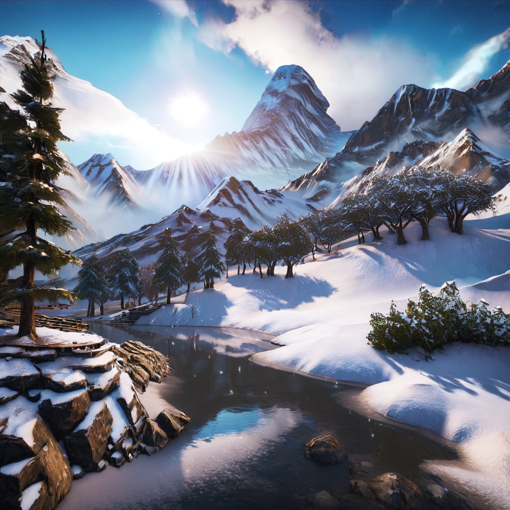masterpiece,8k,absurd resolution, <lora:farcry_xl:0.81>,
farcry,, scenery, mountain, snow, outdoors, no humans, sky, cloud, landscape, tree, nature, day, cloudy sky
,reflection, cg rendering, volumetric light,  bioluminescence, unreal engine 5, magic of light,dinamic light,realistic shadows