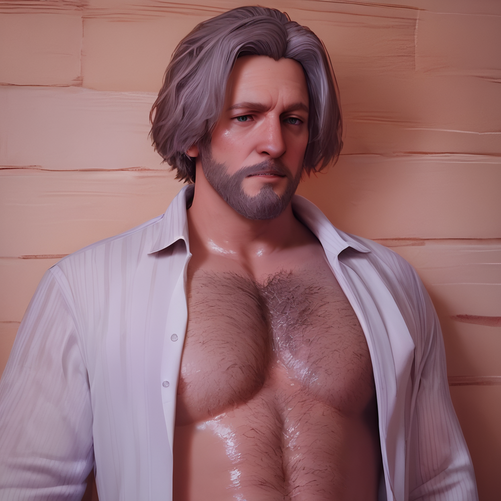 score_9, score_8_up, score_7_up,score_6_up, 1boy, realistic,good quality,hd,man, hank, <lora:hank-50:0.7>, open shirt, pectorals,((chest hair))