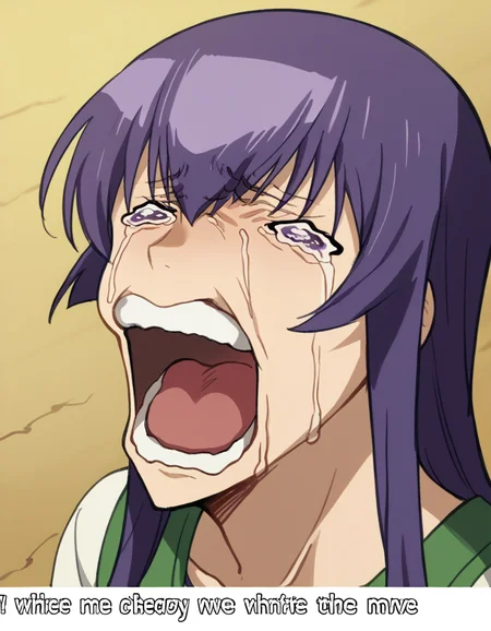 score_9, score_8_up, score_7_up, source_anime, <lora:saeko-busujima-ponyxl-lora-nochekaiser:1>, saeko busujima, long hair, purple hair, purple eyes, hair between eyes, large breasts,, <lora:chopper-crying-ponyxl-lora-nochekaiser:1> chopper crying, chopper crying (meme), meme, wavy eyes, crying, tears, teeth, open mouth, tongue,, ,
