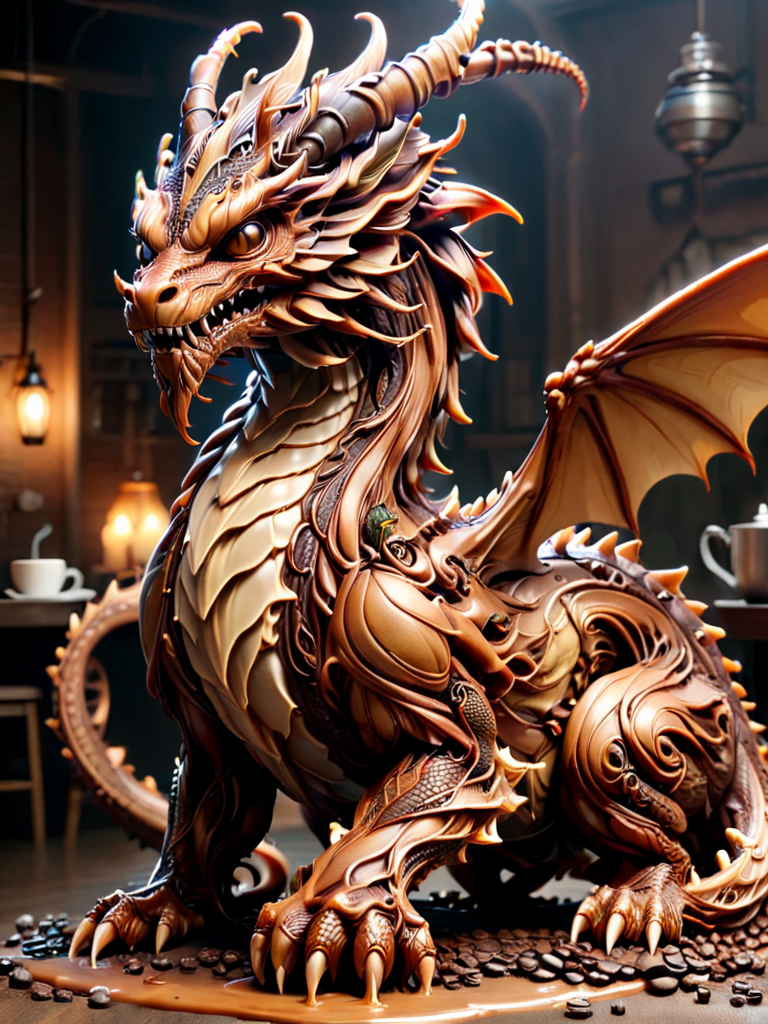 cofzee, a very pretty dragon statue with a big mouth, made out of coffee <lora:cofzee:1>
